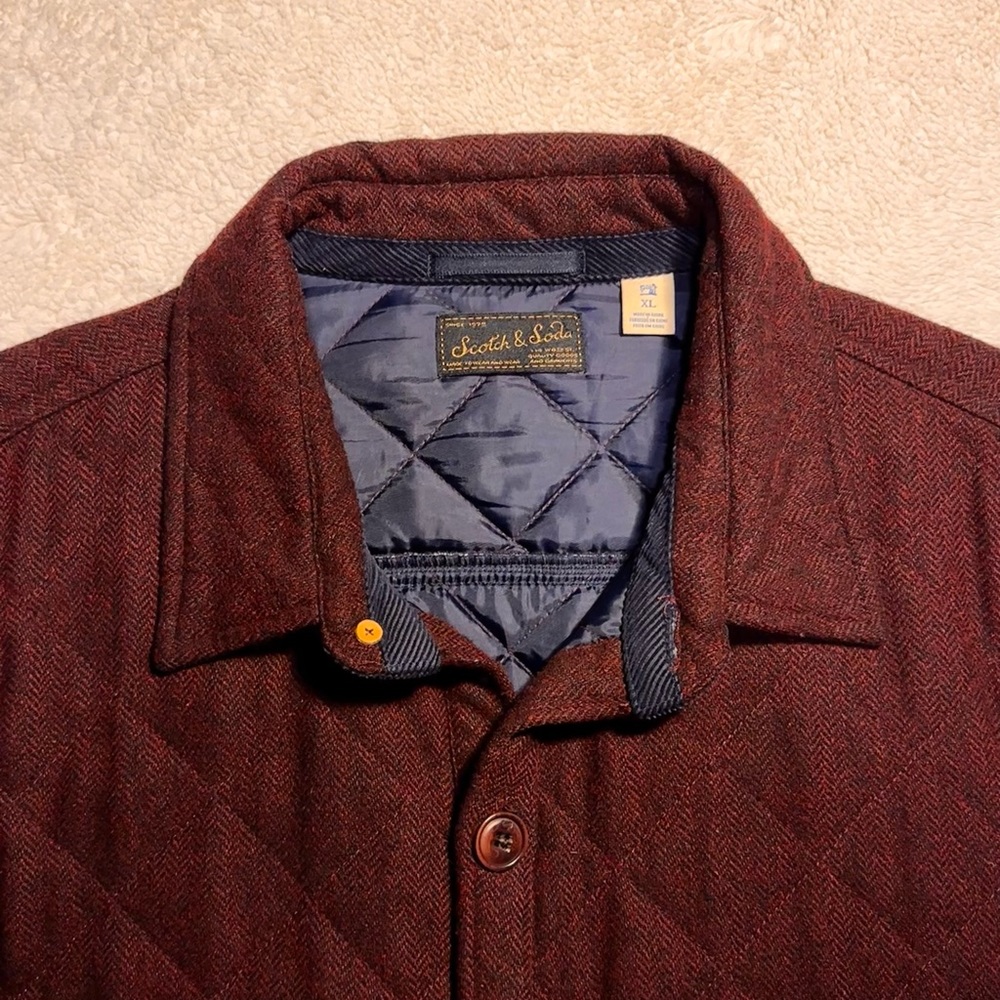 Scotch and Soda WOOL quilted TWEED jacket Button up Maroon Navy Business Casual